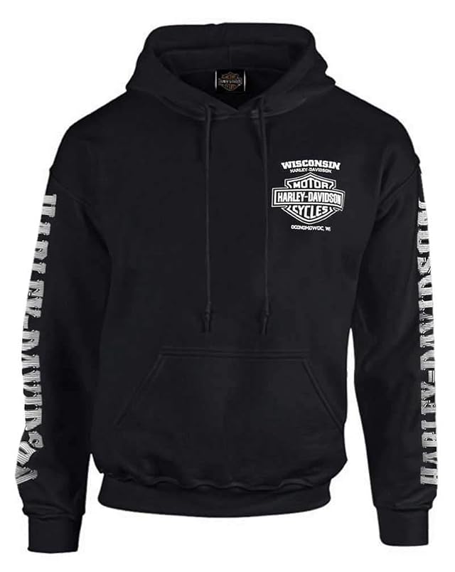 Harley-Davidson Mens Lightning Crest Pullover Hooded Sweatshirt Black