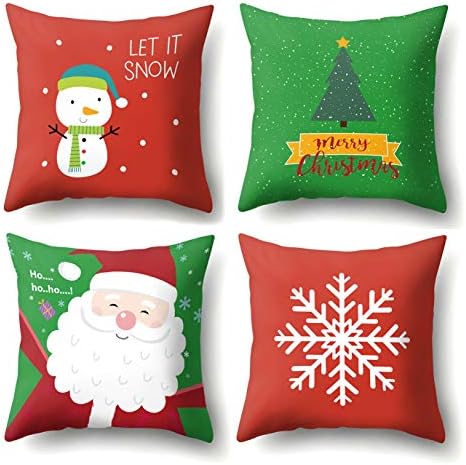RUOAR Christmas Pillow Covers Set of 4 Throw Pillow Cases 18x18 for Home Car Decorative (Christmas Tree,Christmas Deer,Snowflakes)