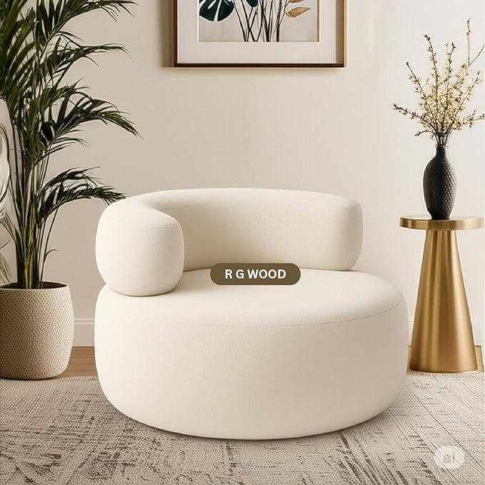 Image of Modern Round Accent Chair, Teal Bookley Fabric, High Density Foam Cushion, Pinewood Frame, Contemporary Style for Living Room Bedroom Office, 36 inchx36 inchx24 (White)