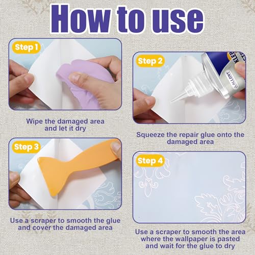 ALLONY Tapeten Reparaturkleber, Nahtkleber für Tapeten, Tapetenkleber, Abgerissene Tapeten Neu Einkleistern, Fugenkleber Hochviskos, Trocken, Transparent, Starker Tapetenkleber- 150ml