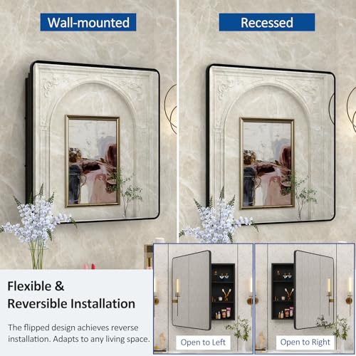 ACEMIRO 30x32 Inch Bathroom Medicine Cabinet with Mirror Black Metal Framed Mirror Cabinet Recessed or Surface Wall Mounted Medicine Cabinets for Bathroom by ACEMIRO - Image 3