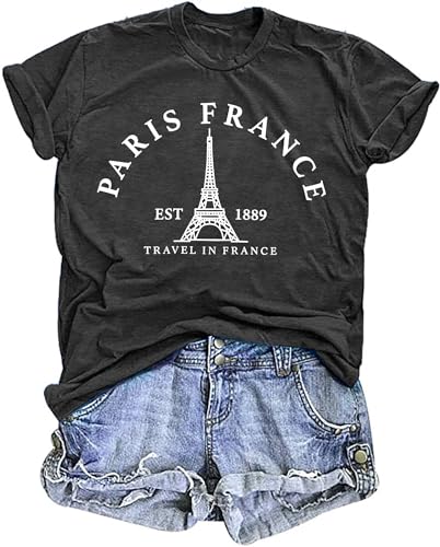 Image of Paris France Shirt Women Eiffel Tower T Shirt Travel in France Tshirts Vacation Tees Paris Tops