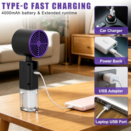 Image of QLECT 2-in-1 Mini AC Portable Fan with Water Mist Spray, 1800mAh Rechargeable Battery, 5 Speed USB Fast Charging Handheld Fan, Foldable Personal Cooling Fan for Travel, Office, Home, Men & Women