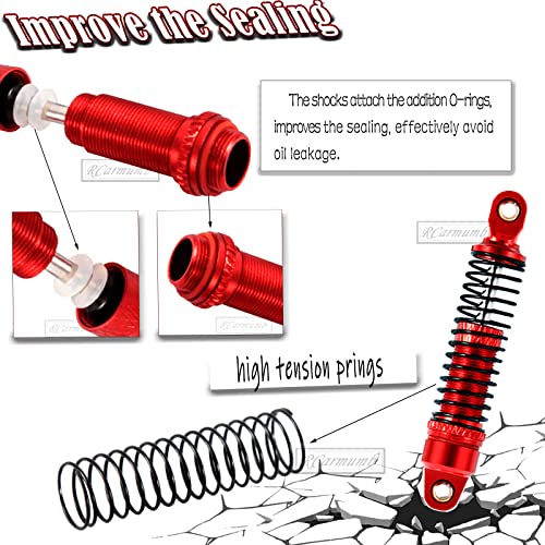 Rcarmumb Upgrades For 1/18 Trx4M Rc Crawler,Aluminum Alloy Front Rear Shock Absorber,Shock Towers,Gearbox Housing,Transmission Mount,Steering Servo Mount & Chassis Links,Red #TOP4