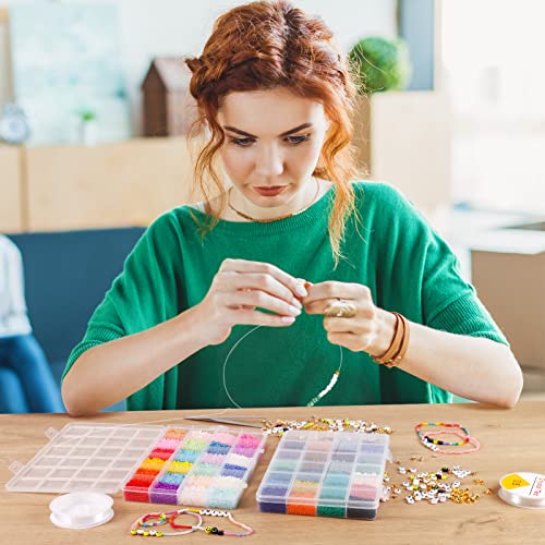 35000Pcs Glass Seed Beads, Wohoow 2Mm 48 Colors 12/0 Beads For Jewelry Making Kit, Small Glass Bead Craft Set 200Pcs Alphabet Beads And 60Pcs Smiley Beads For Bracelets Earrings Ring Necklaces Making #TOP6