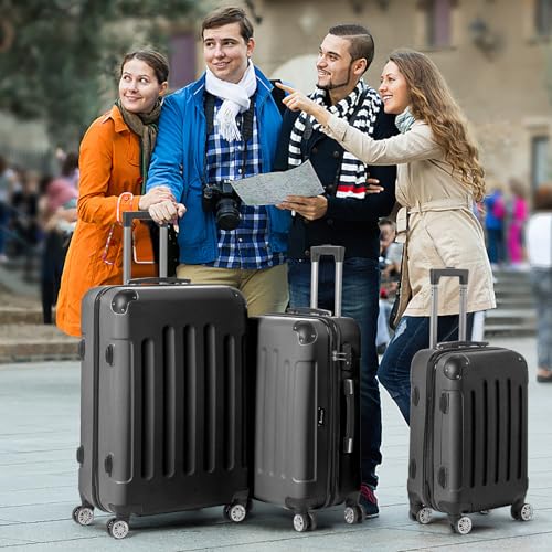 Karl home Lightweight Suitcase Set, 3-Piece ABS Hard Shell Luggage with 4 Spinner Wheels & Resilient Handle, Durable Cabin Suitcase for Travel, (Black, 20/24/28) - Image 3