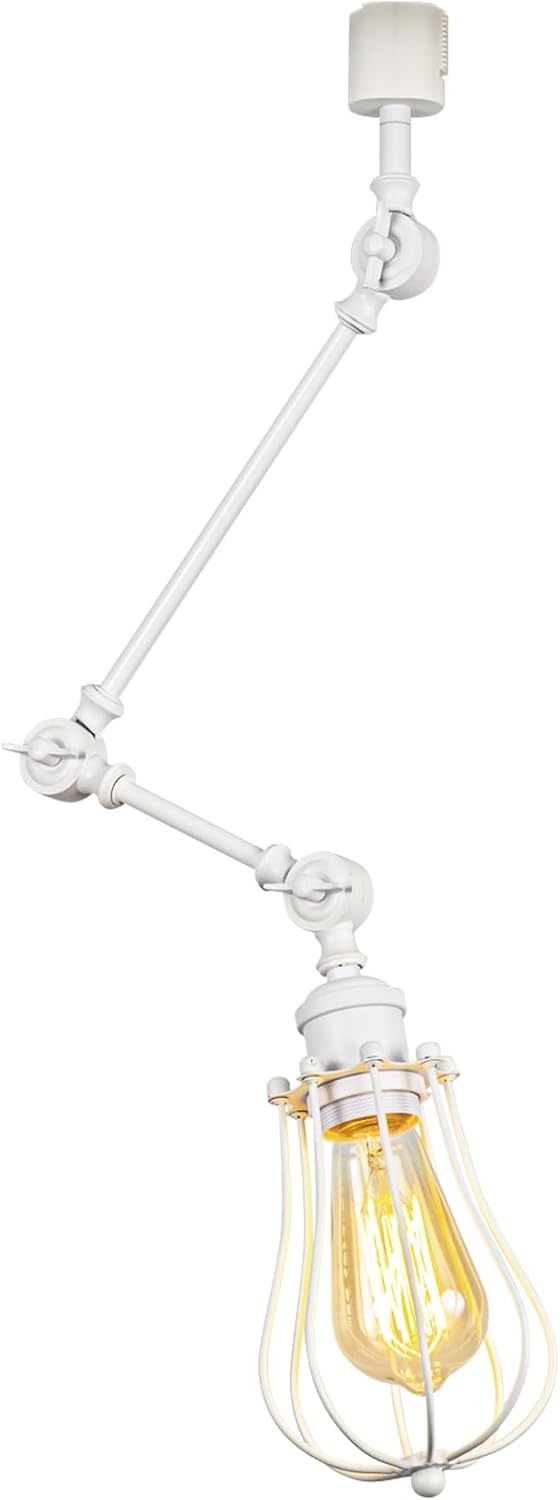 1 Pcs Adjustable Angle H-Type Track Mount Lighting White Metal Cage Shade Minimalist Style E26 Track Lamp for Home Decor Background Gallery Store(No Track, Bulb)