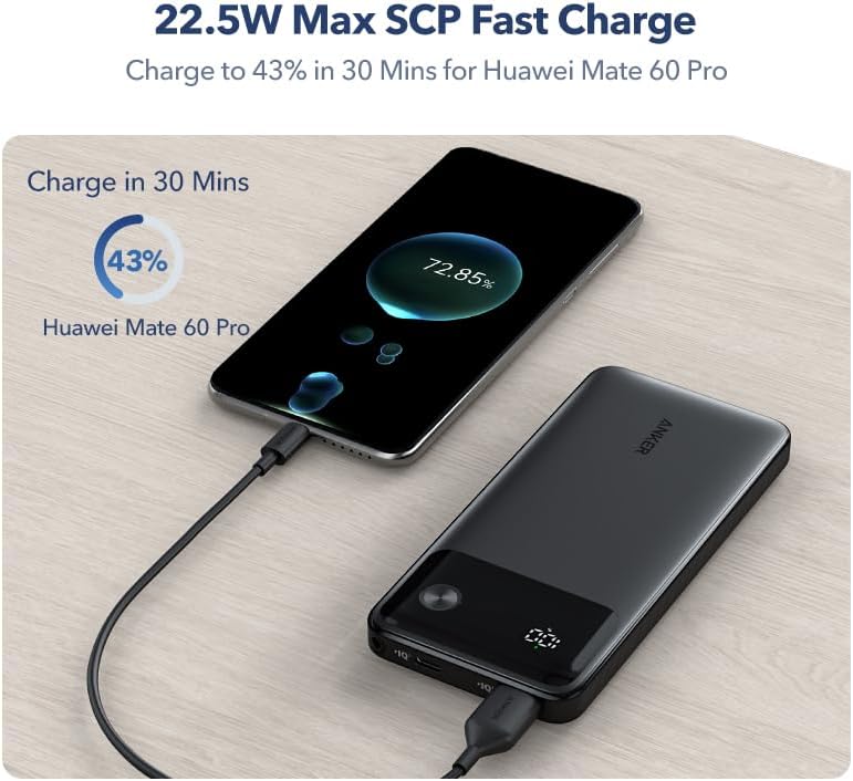 Anker Power Bank 22.5W SCP fast charging a Huawei Mate 60 Pro