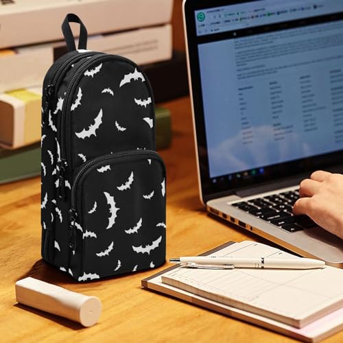 Image of ZAZYXTJ Halloween Bat Standing Large Capacity Pencil Case 3 Compartment Pen Pouch Storage Makeup Bag for School Office Teen Girl Boy Men Women