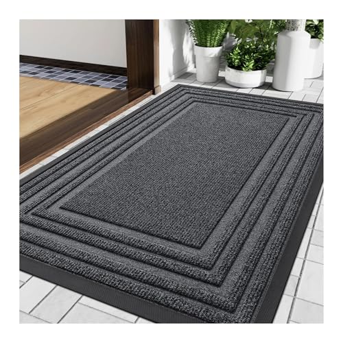 屋外用ドアマット、ドアマット天然ゴム製滑り止めロープロファイル家庭用玄関フロア頑丈な屋内用(Grey,82 x 120 cm (Rectangular))