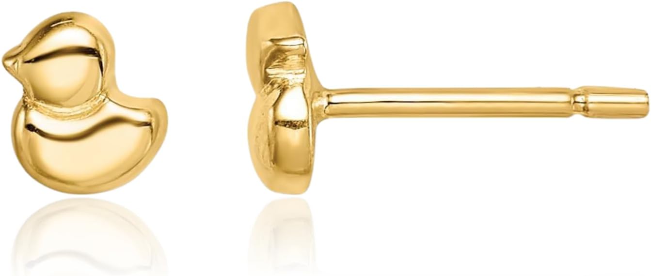 IceCarats 14K Solid Yellow Gold Medium Mallard Duck Stud Earrings 4.6mm Butterfly Back, Polished For Her