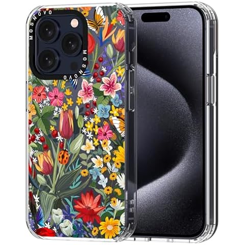 MOSNOVO Case for iPhone 15 Pro, [Buffertech 6.6ft Military-Grade Drop Protection] [Anti Peel Off Tech] Clear TPU Bumper Phone Case Cover Design - in The Garden Cover