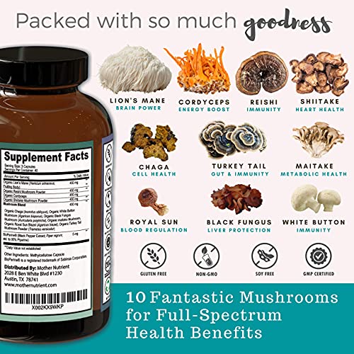 Mother Nutrient Fantastic Mushroom Complex (120 Capsules) And Grassfed Beef Liver (180 Capsules) Bundle - Best Immune Defense #TOP2