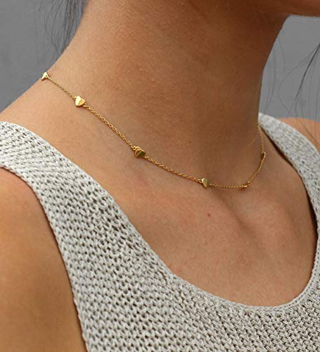 S.j Jewelry Women Simple Delicate Full Moon 14K Gold Plated/Rose Gold/Silver Plated Layered Pendant Handmade Star Chokers Necklaces Ck-3D Heart #TOP1