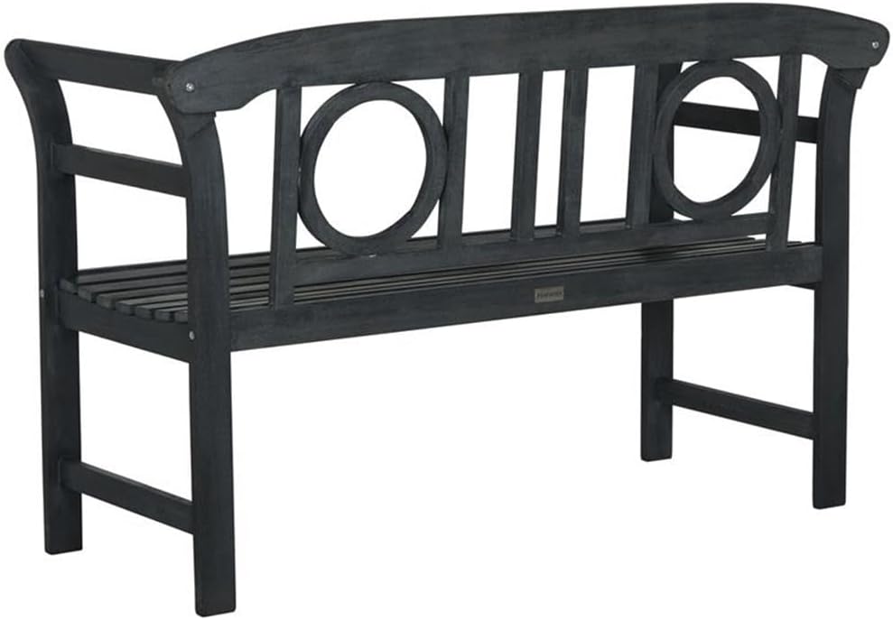 Pemberly Row Acacia Wood Outdoor Bench, 2-Seat, Dark Slate Gray Finish, Weather-Resistant with Silver Metal Accents, 49.2" Wide, Modern Style Patio, Garden, or Deck Seating