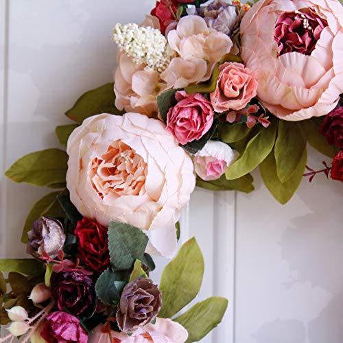 Dseap Wreath - Peony Flower Wreath, Floral Wreath, Door Wreaths For Front Door, 17-Inches, Pink & Purple #TOP5