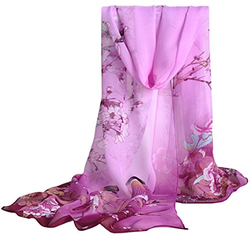 MEYKISS Women's Bird Print Light Sheer Voile Scarves Wrap Shawl Purple