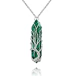 VIBILIA Healing Crystal Necklace Tree of Life Wire Wrapped Malachite Stone Point Pendant Necklace Hexagonal Reiki Spiritual Quartz Gemstone Jewelry for Women Men - Silver