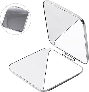 WXVOVXW 手鏡 折りたたみ コンパクト ステンレスミラー 手鏡 折りたたみ おしゃれ 手鏡 コンパクト 鏡 おしゃれ 折りたたみミラー ステンレスミラー 両面鏡 プレゼント 女性 誕生日 (正方円)