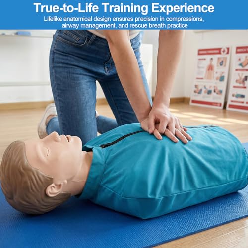 Erwachsenen-CPR-Trainingspuppe, Professionelle Reanimations-Übungspuppe mit Atemwegs-Simulation, Brustkorbbewegung, wechselbarer Gesichtshaut & Lungenbeuteln inkl. Tragetasche & Trainingsmatte