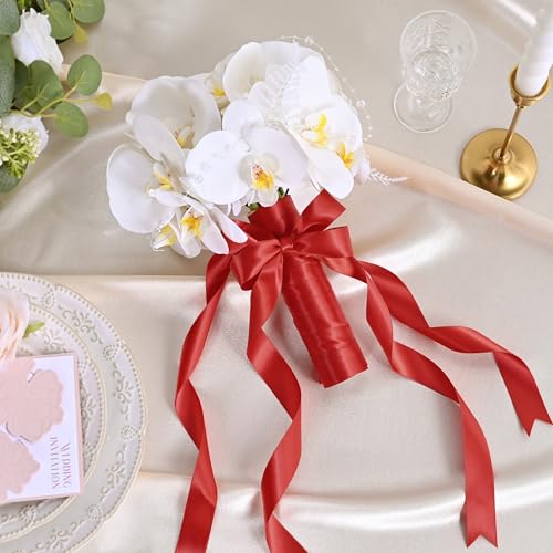 Image of Red Double Face Satin Ribbon 1 inch X 50 Yards Spool Bright Colors Very Suitable for Weddings Gift Package Wrapping Dancer Wand Sewing Party Hair Bow Invitation Decorations and More