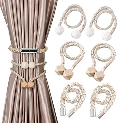 BetterJonny - 6 alzapaños magnéticos fuertes para cortinas, modernos, de estilo simple, para cortinas de cuerda de tejido, para el hogar y la oficina, cortinas de ventana (3 estilos, beige) Cover