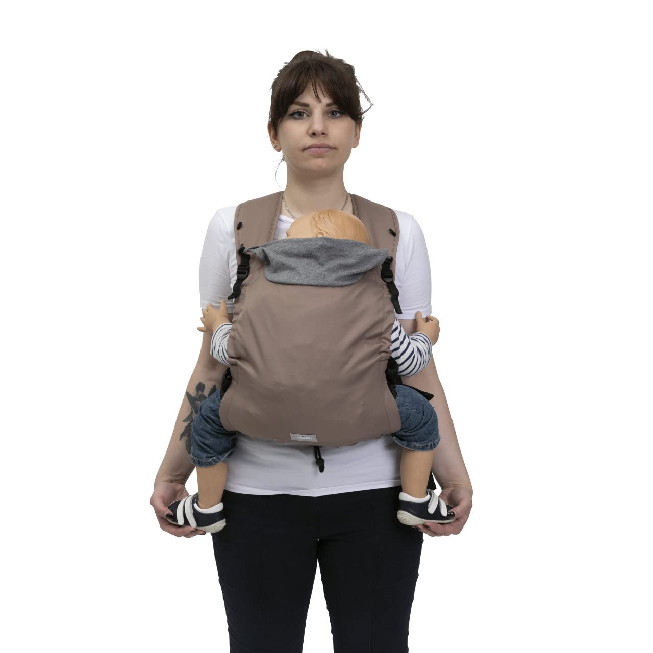Chicco Skin Fit, Ergonomic Carrier, For Children from 0 Months to 9 kg, Adjustable, Perfect for Baby Hips, with Crossed and Padded Shoulder Straps, Abdominal Belt, with Hood, Beige