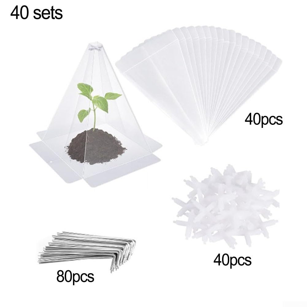 Lot de 40 cloches de jardin transparentes en PVC robuste avec piquets de soutien, protecteurs de plantes résistants aux intempéries pour animaux contre le gel, la neige, les animaux, serre