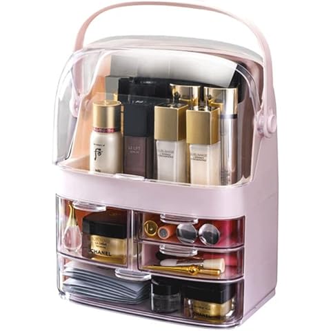 WQURC Lovely Girls Multi-function Water-proof Desktop Cosmetic Storage Box Mask Jewelry Sorting Box Skin Care Product Shelf Organizer (Sakura Pink Three Layers) Cover