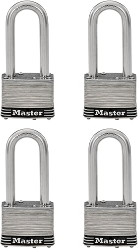 Master Lock 5SSQLJ - Candado de acero inoxidable para exteriores con llave, paquete de 4 unidades, color plateado