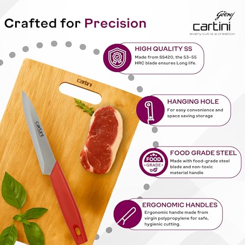 Image of Godrej Cartini Easy Stainless Steel Chopping Knife, Red