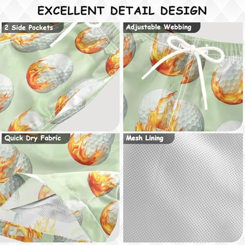 Pigsaly Boys' Swim Board Shorts Green Watercolor Fire White Golf Balls Boy's Swim Trunks Kids Swimwear 5T3