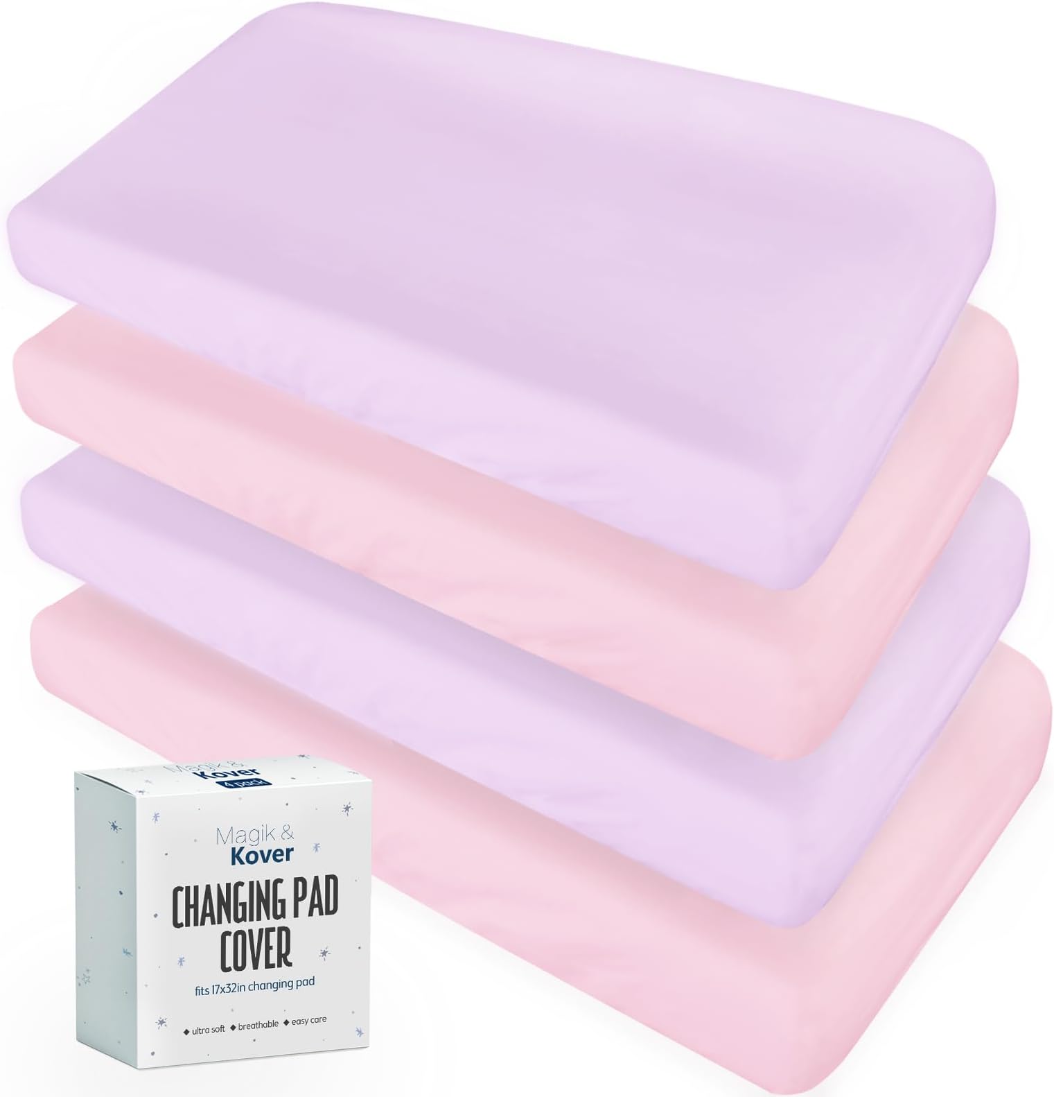 Changing Pad Cover for Girls 4 Pack, Baby Fitted Changing Table Cover Sheets, Soft Breathable for 32"x16" Diaper Change Table Pad, Bassinet Sheets Neutral - Pink and Violet
