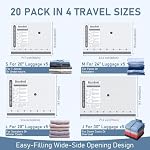 Travel Vacuum Bags with Rechargeable Pump, 20 Pack 4 Sizes Cordless Travel Vacuum Bag Set for Luggage, Thickened Compression Storage Packing Bags for Clothes, Triple-Zipper Sealer Upgrade