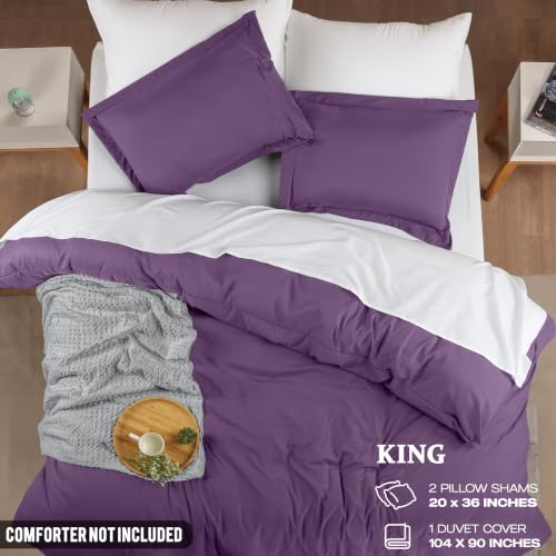 Image of Duvet Cover King, 3 PC Cotton Like Polyester with Zipper Closure, Eggplant