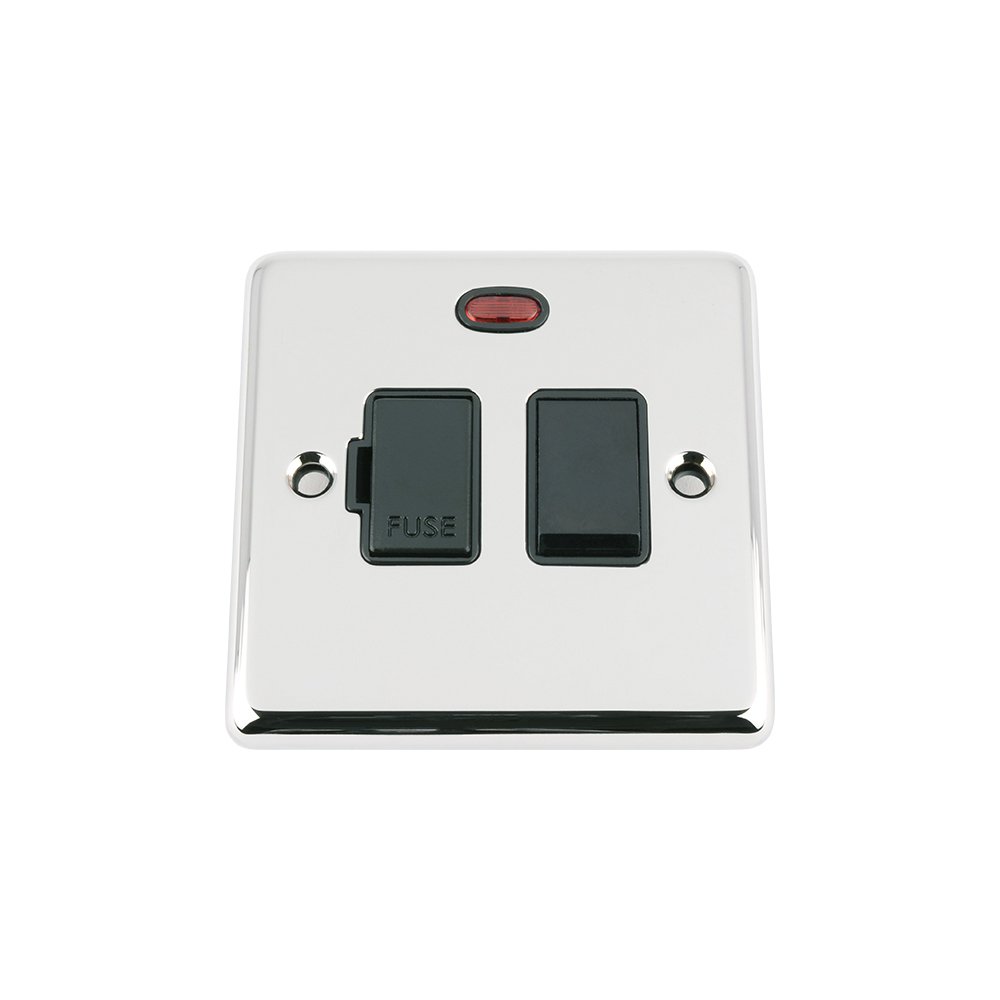 A5 Products Black Fused Switch With Neon - Polished Chrome - Classic - Insert Plastic Switch - 13 Amp Switched Fused Spur Unit