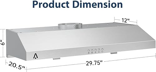 Miniatura 6 de Campana extractora para debajo del gabinete de 30 pulgadas, 400 CFM para convertible, de acero inoxidable con ventilador de escape de 3 velocidades