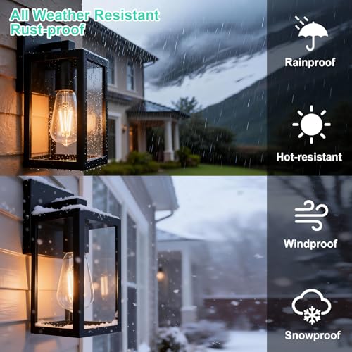 Yaohong Outdoor Wall Light Fixtures, Black Exterior Waterproof Wall Sconce Light Fixtures, Exterior Wall Lantern with E26 Socket & Glass Shade Front Door Wall Mount for Garage Patio Entryway, 2 Pack by Yaohong - Used condition - Image 3