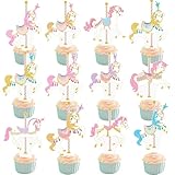 Carousel Horse Cupcake Toppers 48Pcs Carousel Horse Party Cake Decorations Carnival Carousel Horse Cupcake Picks Horse Birthday Party Supplies for Amusement Park Themed Baby Shower Decor