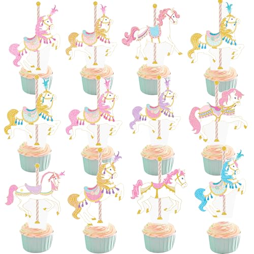 umoni 48Pcs Carousel Horse Cupcake Toppers