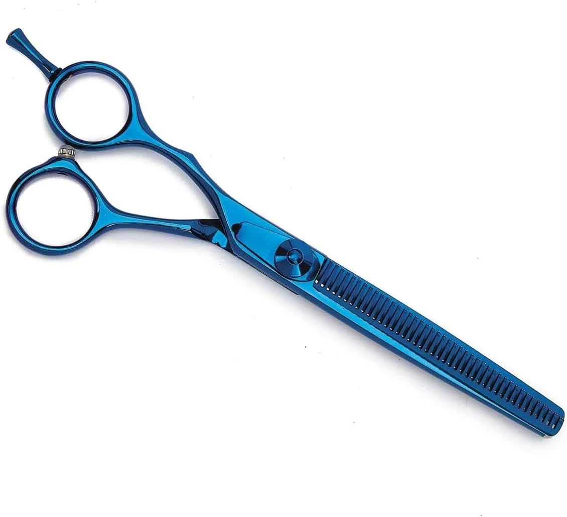 MPP Dog Cat Pet Lefty Grooming Shears Blue Titanium Pro Quality Left Hand Scissors (6 1/2 Inch 42 Tooth Thinning Shears)