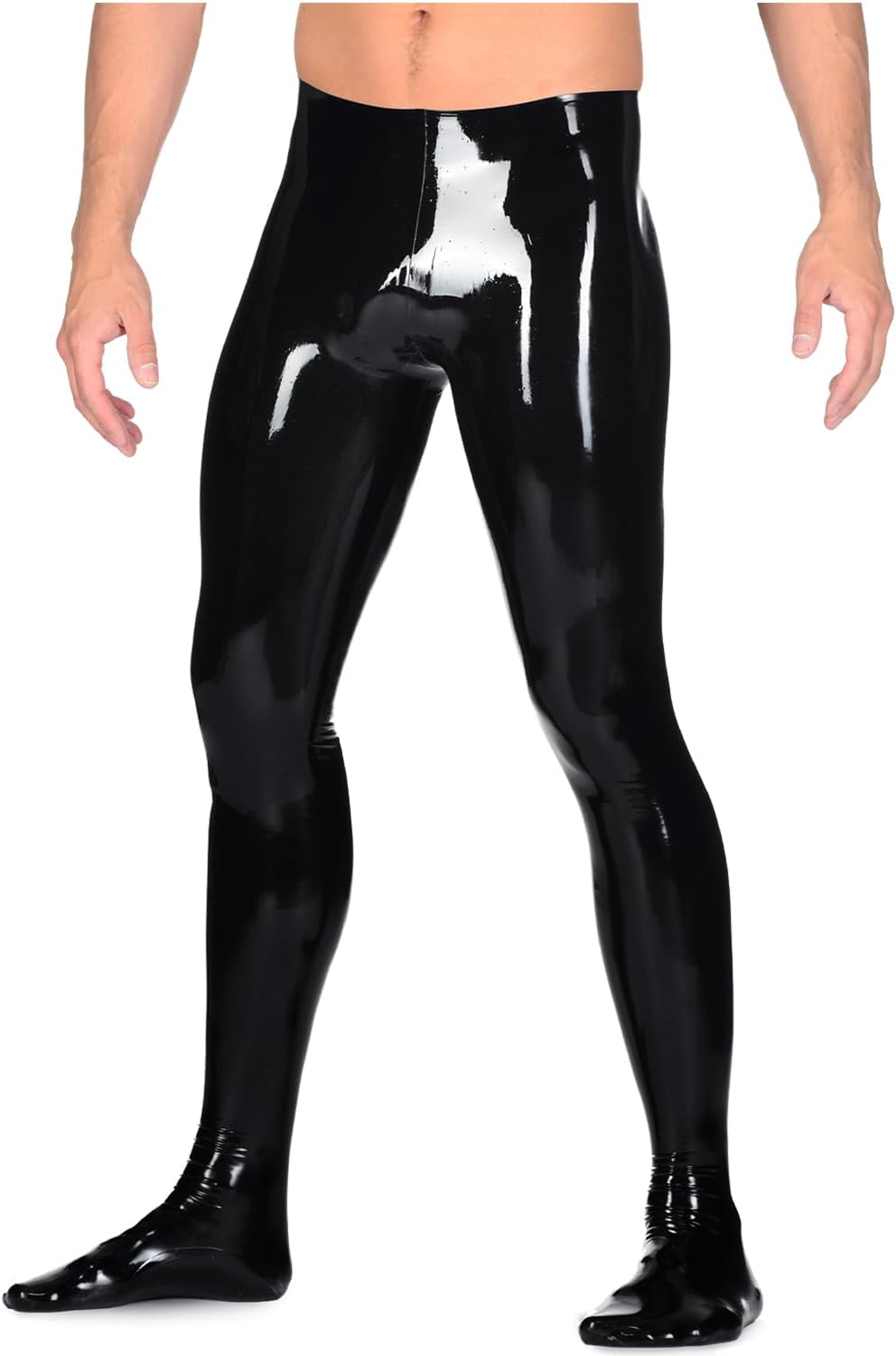 ABWL Black Latex Pants for Men,Handmade Natural Rubber Leggings with Socks for Latex Club Wear