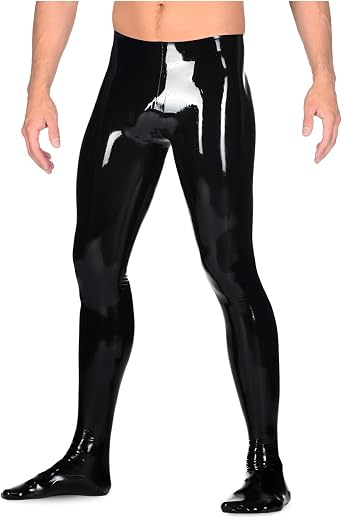 ABWL Black Latex Leggings for Men,Handmade Rubber Pants with Socks