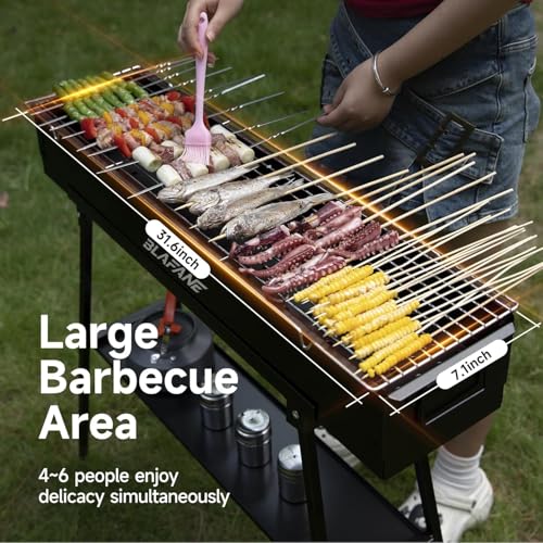 BLAFANE Charcoal Grill, Alloy Steel BBQ Barbecue Outdoor Grilling with Durable Support Frame and Dual Adjustable Vents for Tailgate Patio Beach Backyard(31.6x7.1x5.1 inch), Black by BLAFANE - Image 3