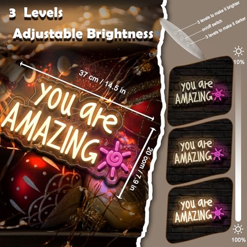 Image of You Are Amazing Neon Sign,Classroom Teen Room Wall decorations | Silicone Light Strips, Acrylic Sheets,USB Interface,Size: 13.6 in* 8.4 in,Wall Decorations in Classrooms and Teengirls' Rooms
