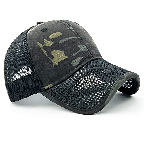 Loneshark Black Camo Mesh Hat Quick Dry Camo Mesh Trucker Hat Camouflage Caps For Men Fitted Camo Usa Hats Outdoor Sports Black Camo Multicam #TOP29
