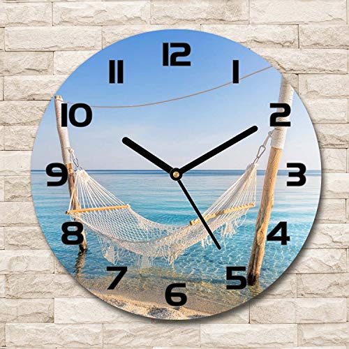 Horloge en verre 60x60cm Tulup Hamac au bord de la mer pendule silencieuse de salon design