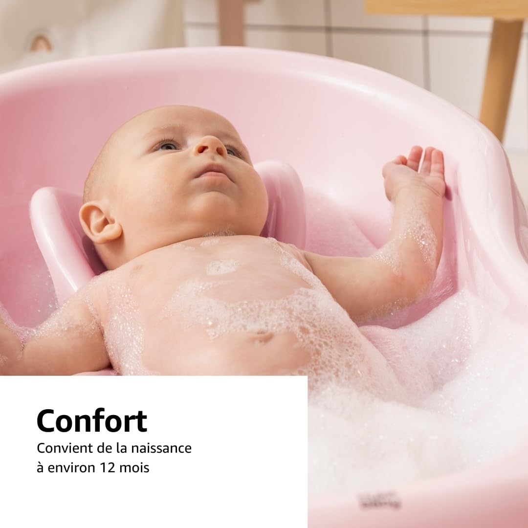 Hylat Baby Baignoire avec Transat de Bain pour Bebe - Hug Me Rose - Certificat TÜV Rheinland - idéale pour nouveau-nés et bébés jusqu'à 12 mois - Collection Lite - Bain Bebe Enfant Benoire