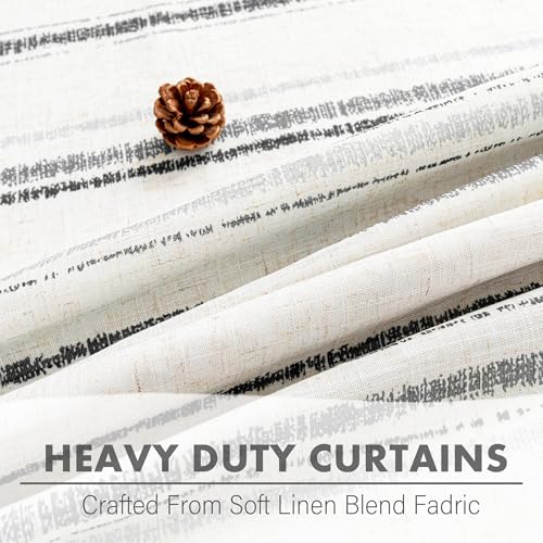 Image of MYSKY HOME Striped Curtains 100% Blackout 96 Inches Long Grey Ticking Stripe Pinstripe Patterned Linen Farmhouse Double Layer Thermal Insulated Drapes for Living Room, Grommet, 2 Panels, 52 inch Wide