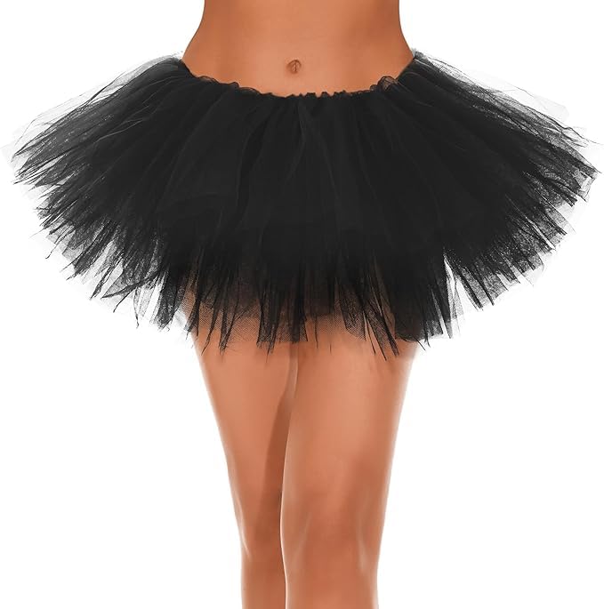 Image of Zando Black Tutu Skirt for Women Halloween Costumes Adults Witch Skirt Black Tulle Skirt Classic Layered Dress Tutus for Women Black Mini Skirt Witch Dress Halloween Tutu Black Tutu One Size